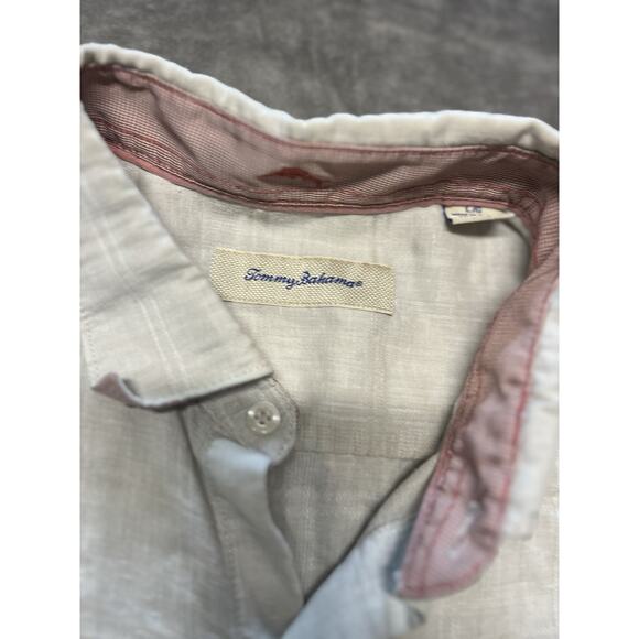 Tommy Bahama Button Up Shirt Large Tan Cream Long Sleeve Linen Blend Sorona Mens - Picture 5 of 8